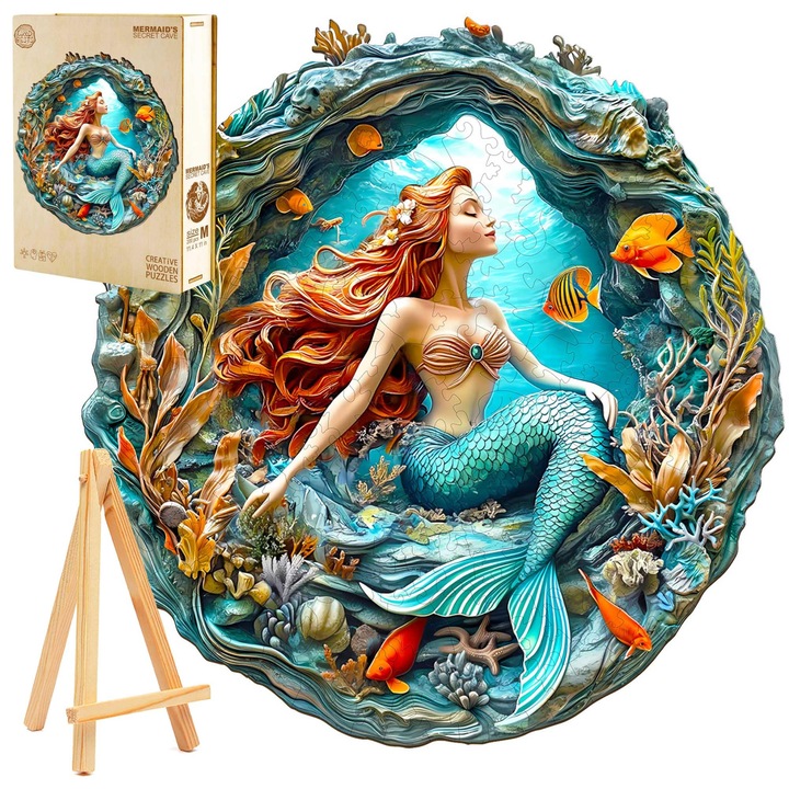 Fa kirakó, 3D sellő, gyerekeknek és felnőtteknek, 280 darab, fadoboz, többszínű