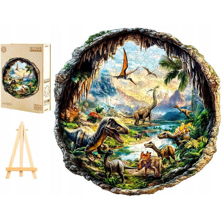 Fa Puzzle, 3D dinoszauruszok, gyerekeknek és felnőtteknek, 300 darab, fa doboz, többszínű