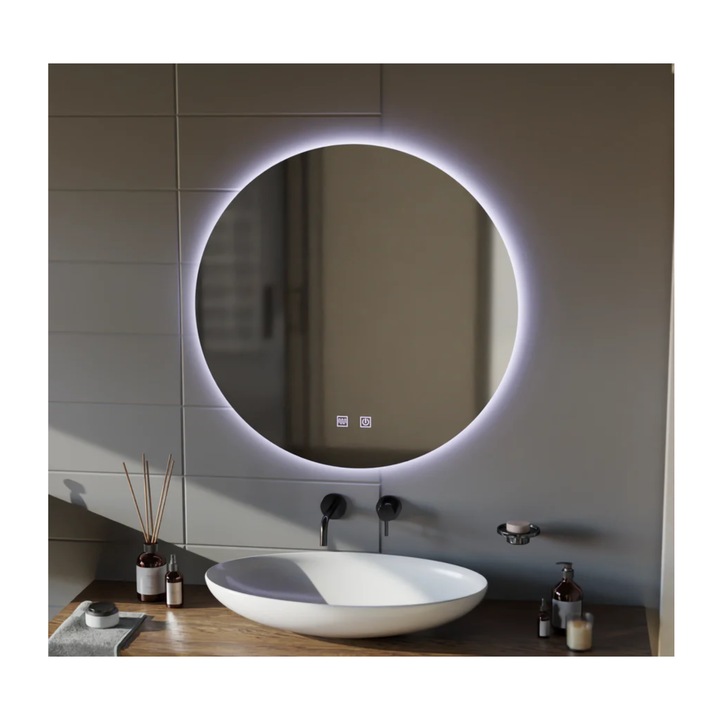 LED кръгло огледало, 60см, Изолда, Тъч, Система за размразяване