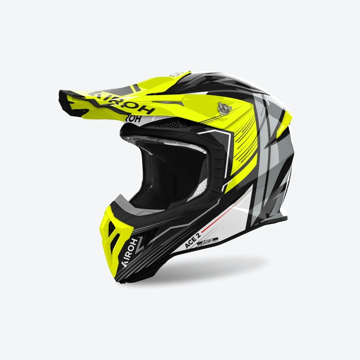 Casca AIROH Aviator Ace 2, cross/enduro/ATV/quad, negru/gri/galben fluo, marimea XL