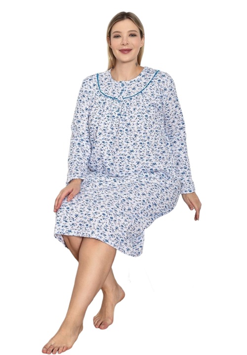 Camasa de Noapte Vatuita Bumbac, Albastru inchis