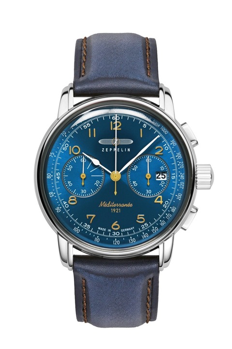 Ceas barbatesc Carhartt Zeppelin Mediterranee 96703, 42mm, culoare albastra, curea din piele, rezistenta la apa 5 ATM