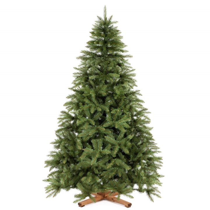 Brad de Craciun artificial Royal Trees, 220 cm, molid caucazian, ramuri dense, suport din lemn, verde, set cu husa si manusi