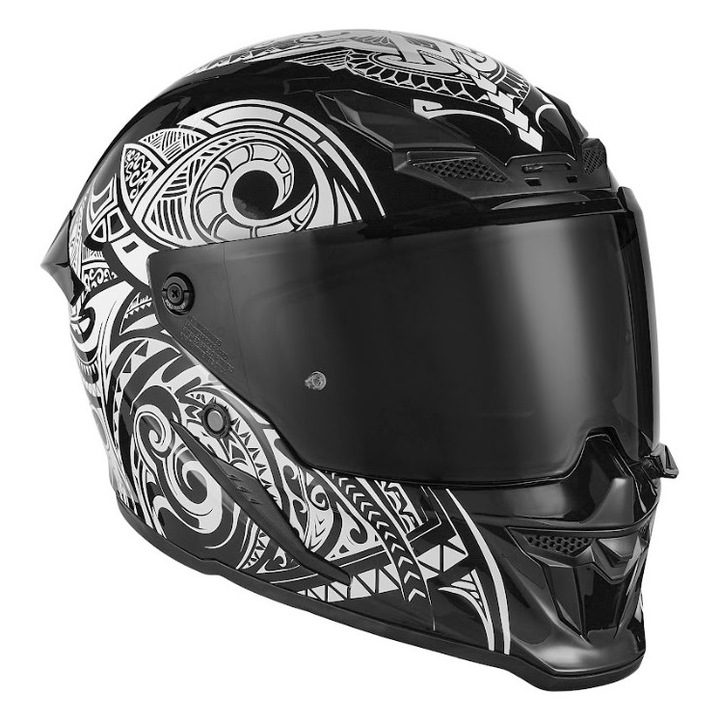 Casca integrala Goliath, EXKLUSIV, negru/alb, marimea M, cu viziera intunecata in set