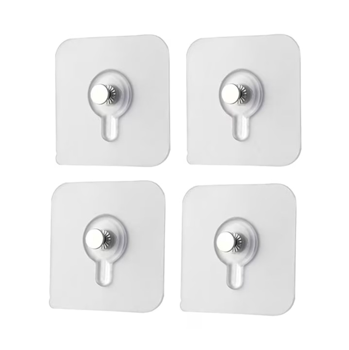 Set de 4 suporturi autoadezive pentru rame foto, SuooTci, transparent, rezistent la apa, 6x6cm