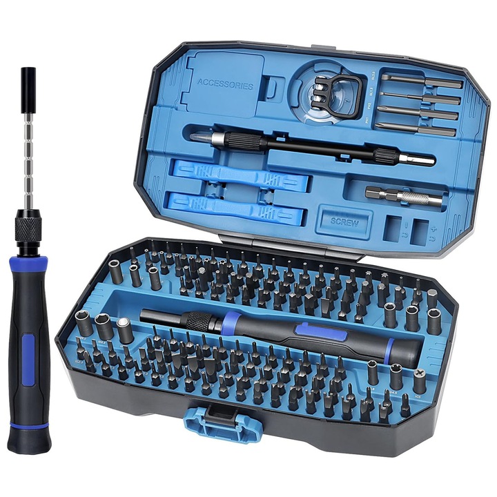 Set Surubelnita de Precizie 152 in 1, ZGGZERG, Maner Ergonomic, Compact si Durabil, Diverse Biti, Accesorii Pentru Reparatii Electronice, Laptopuri, Telefoane, Otel+Plastic, 215*130*55mm, Albastru