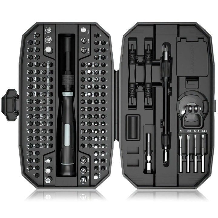 Set Surubelnita de Precizie 152 in 1, ZGGZERG, Maner Ergonomic, Compact si Durabil, Diverse Biti, Accesorii Pentru Reparatii Electronice, Laptopuri, Telefoane, Otel+Plastic, 215*130*55mm, Negru