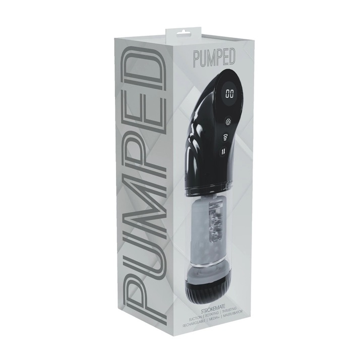 Автоматична секс помпа Shots StrokeMate, черна, с въртене и движение