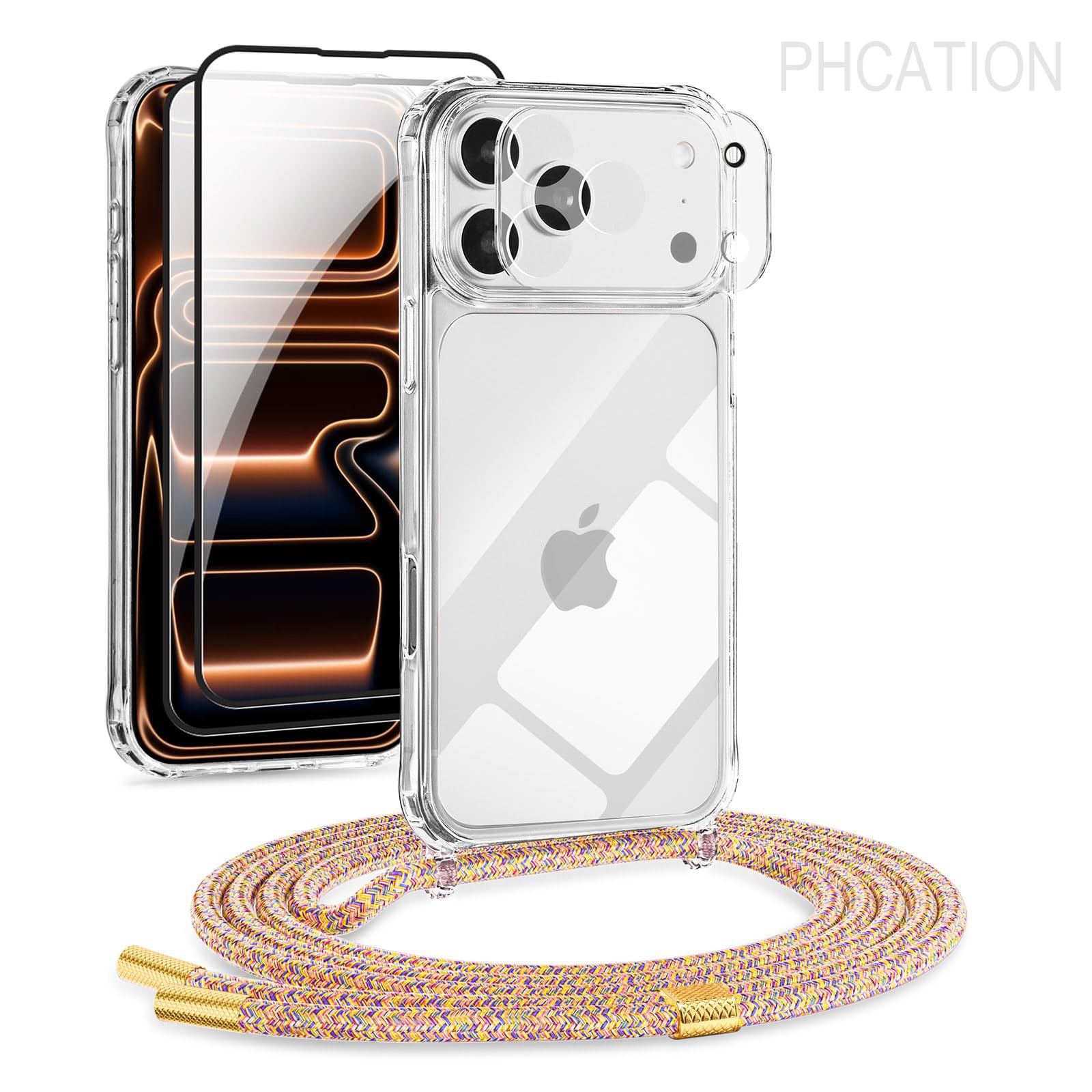 Husa Transparenta pentru iPhone 17 Pro Max, Antisoc, cu Snur Reglabil Integrat 160cm, Protectie Superioara, Multicolor