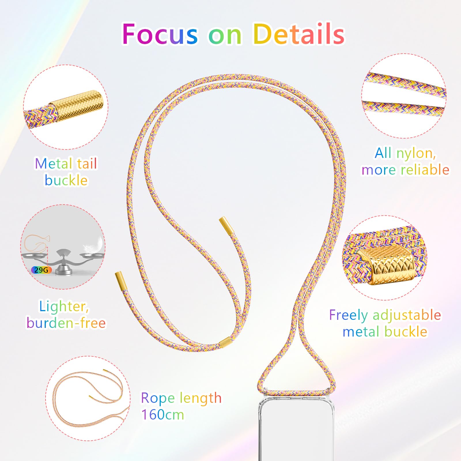 Husa Transparenta pentru iPhone 17 Pro Max, Antisoc, cu Snur Reglabil Integrat 160cm, Protectie Superioara, Multicolor