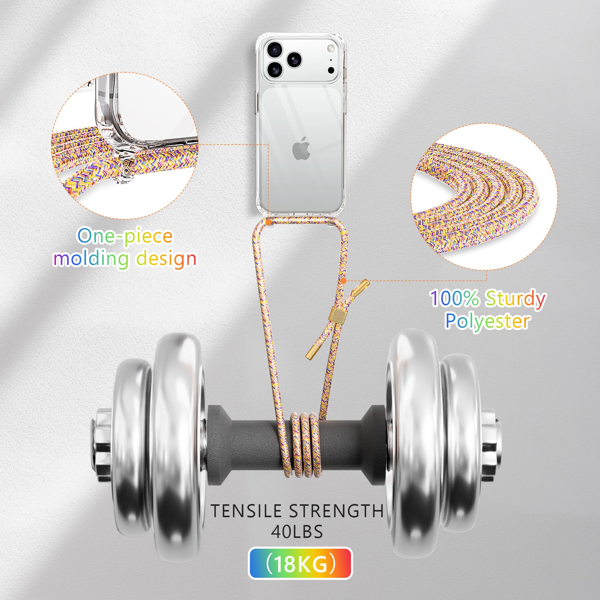 Husa Transparenta pentru iPhone 17 Pro Max, Antisoc, cu Snur Reglabil Integrat 160cm, Protectie Superioara, Multicolor