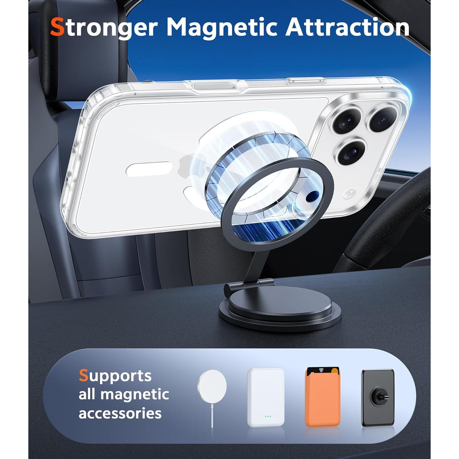 Set 2 Huse Transparente PHCATION pentru iPhone 17 Pro Max, 1 Husa Rigida cu Suport Magnetic + 1 Husa TPU Flexibila, Transparente