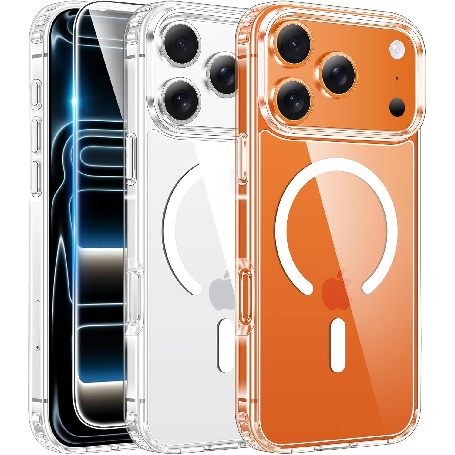 Set 2 Huse Transparente PHCATION pentru iPhone 17 Pro Max, 1 Husa Rigida cu Suport Magnetic + 1 Husa TPU Flexibila, Transparente