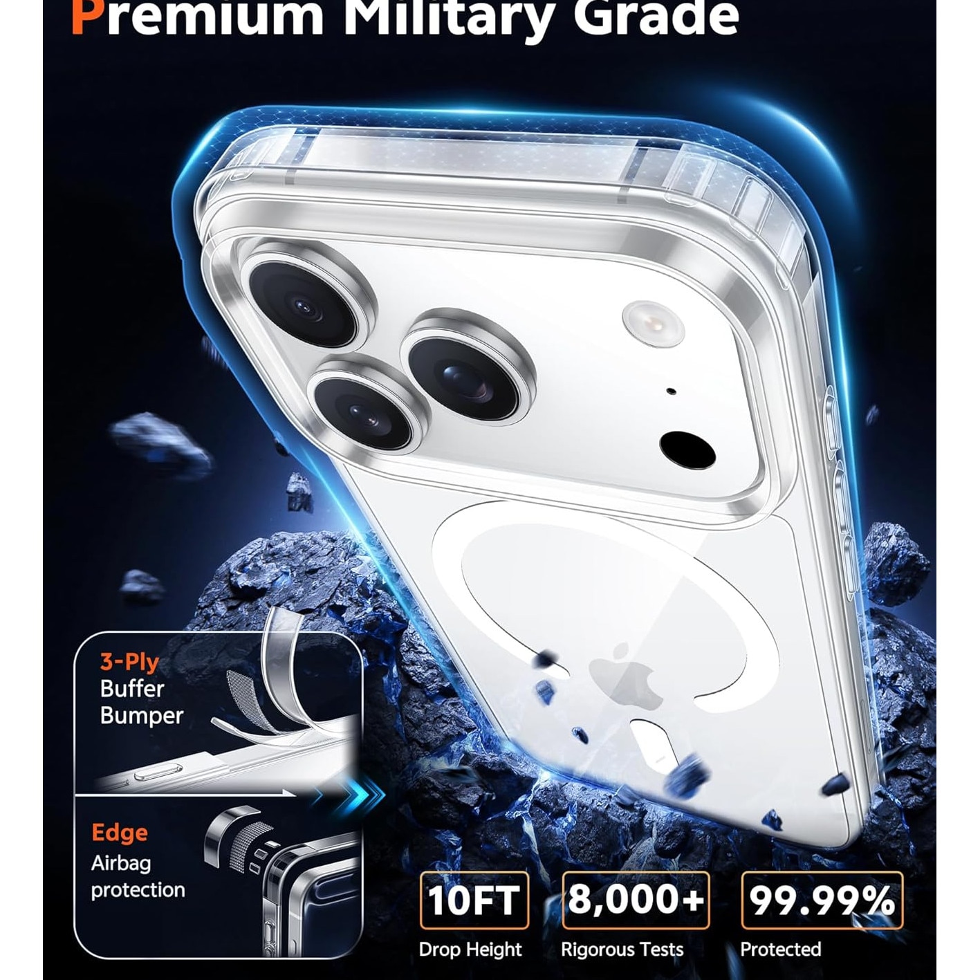 Set 2 Huse Transparente PHCATION pentru iPhone 17 Pro Max, 1 Husa Rigida cu Suport Magnetic + 1 Husa TPU Flexibila, Transparente