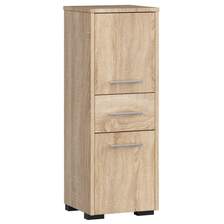 Dulap baie tip coloana cu 2 usi si sertar, PAL laminat, 30x30x85 cm, stejar sonoma