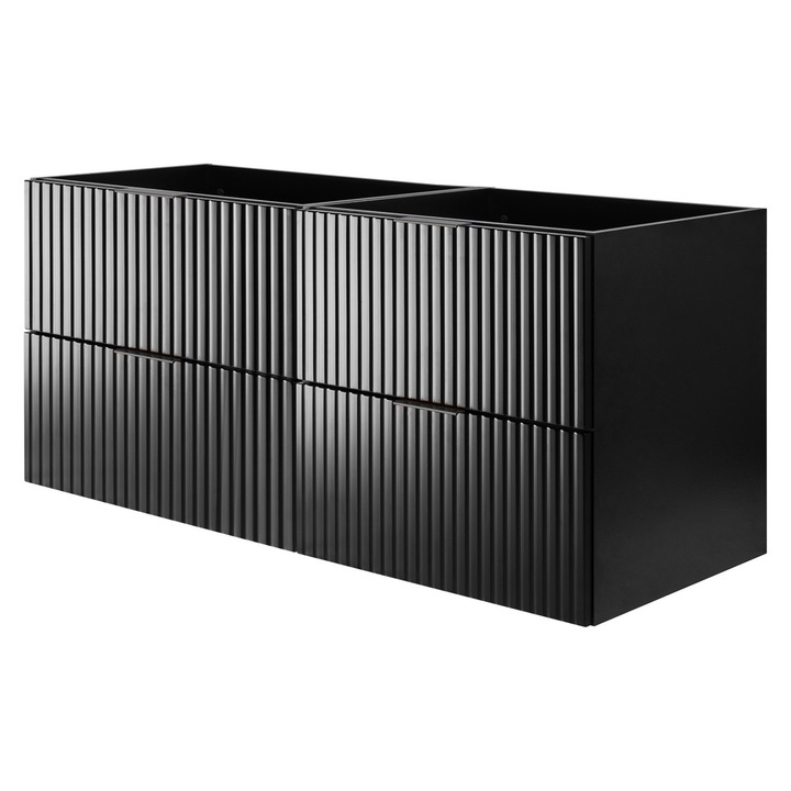 Mosdó szekrény, fekete, 120 (2 x 60) x 57 x 46 cm, fekete fogantyú, teteje nélkül, 4 tágas fiok, minimalista dizájn, 2 csomagban szállítva, MDF, laminált bútorlap, szerelési cikkek, önszerelhető, szállítás közben keletkezett sérülés esetén