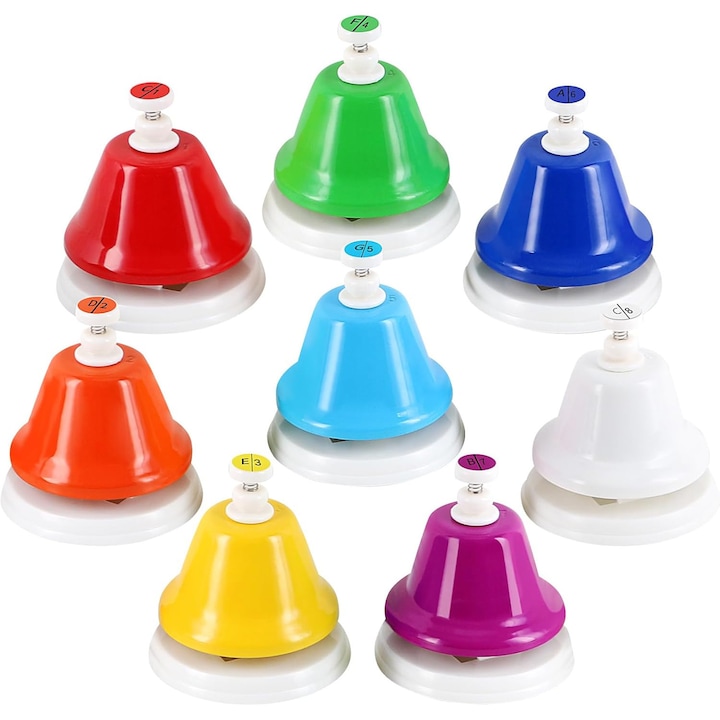 Set de Clopotei Muzicali Ydene, 8 Note Diatonice, Metalice, Multicolor, 9x8 cm