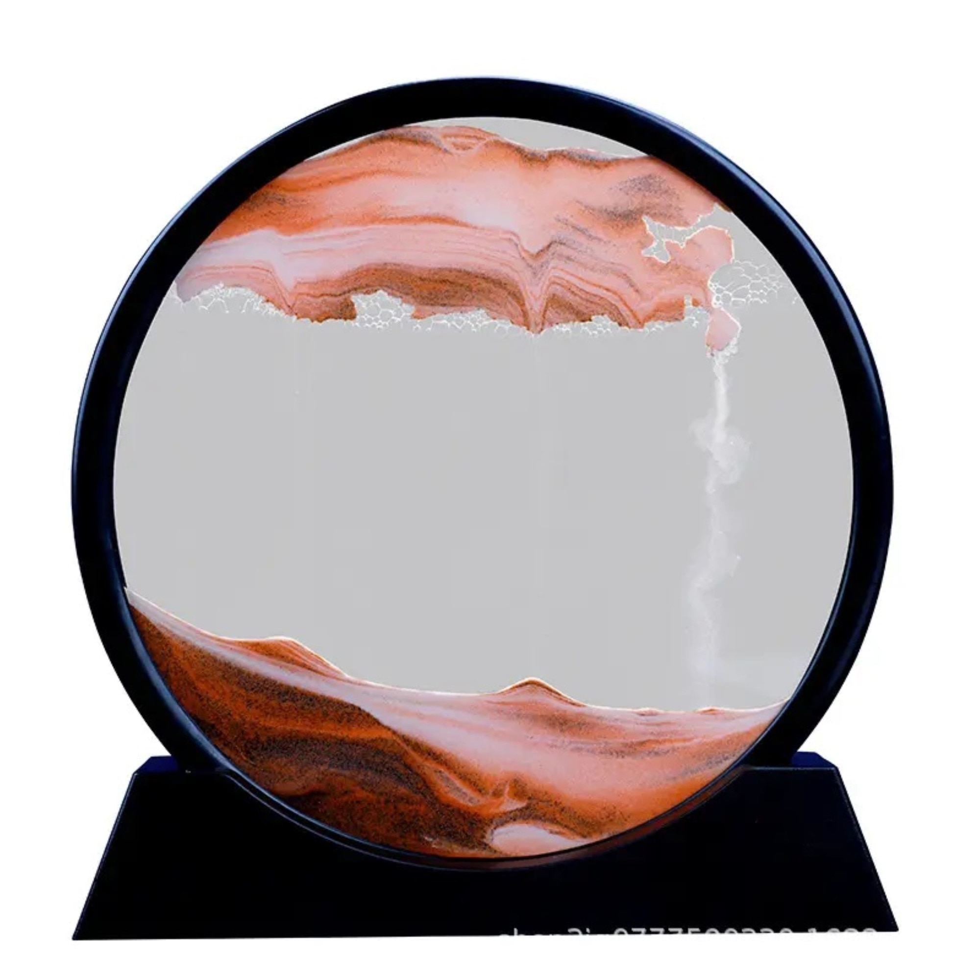 Obiect decorativ Macvi® cu efect 3D din nisip, masa rotativa 360°, baza din plastic, sticla si nisip, 18x19 cm, Rosu