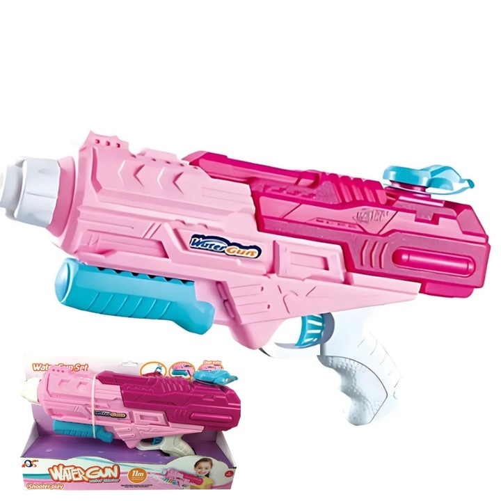 Pistol cu apa Macvi® roz, jucarie plaja/piscina, rezervor 1250 ml, PVC premium, ergonomic, +6 ani, dezvolta coordonarea si dexteritatea