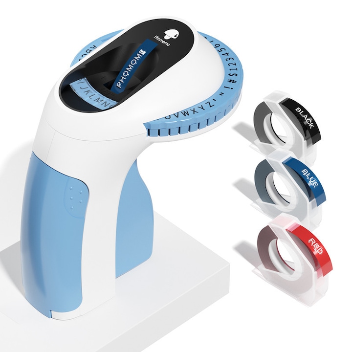 Imprimanta de etichete portabila, Apasare manuala, Phomemo, vine cu multiple role de hartie pentru etichete, nu necesita cerneala si se incarca prin USB, etichete rezistente la apa, ideale pentru clasificarea obiectelor din gospodarie si birou