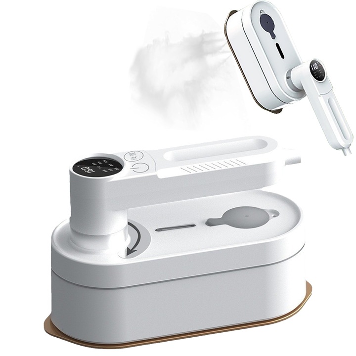 Aparat De Calcat Cu Abur IDAMAKON 8 Moduri Reglabile Putere 1200W 110ml rotire 180° Grade Pliabil Calcare Orizontala si Verticala Functie Umeda/Uscata 10S Incalzire Rapida Anti-Scurgere Alb