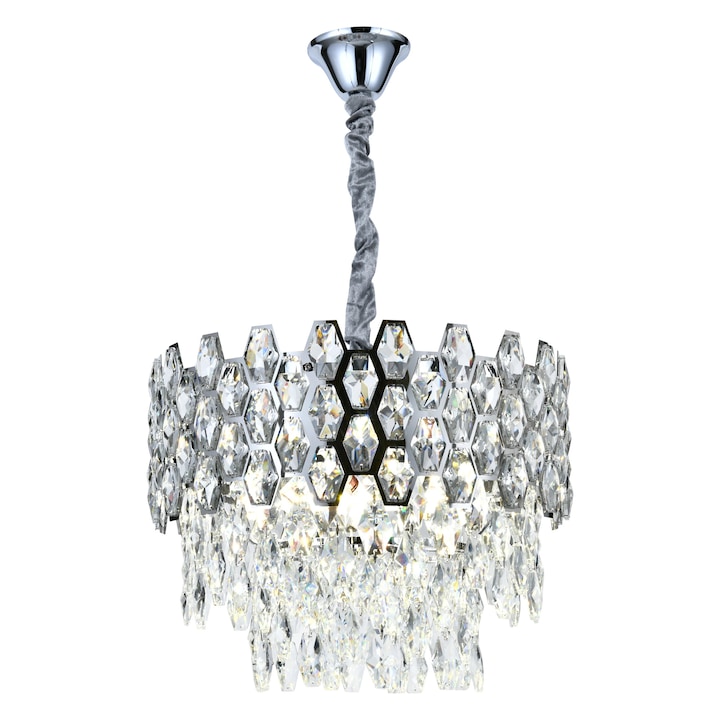 Полилей RFAN, модел 75003/400, кристална текстура, метал, 5 x E14, сребърен