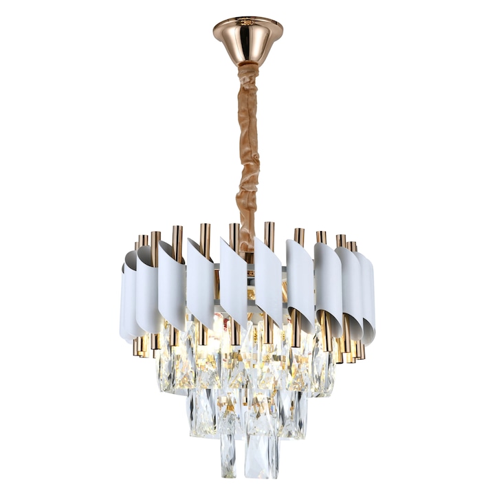 Candelabru RFAN, Model S9001/300, Textura Cristal, Metal, 3 X E27, Alb/Auriu