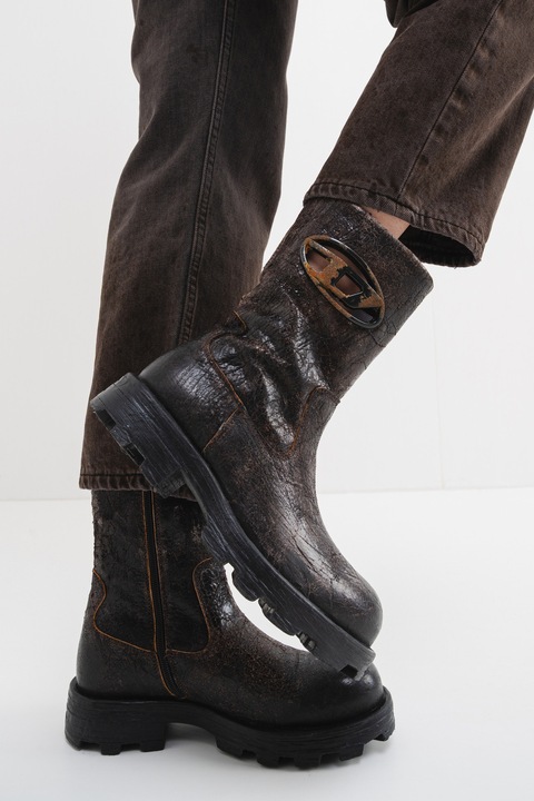 Diesel, Cizme mid-calf din piele Hammer, Maro inchis
