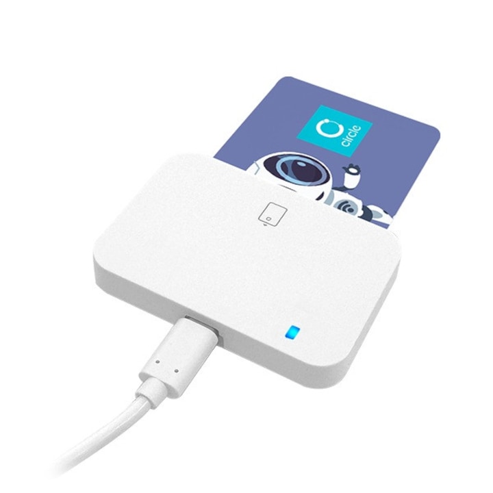 Cititor carti noi de identitate cu cip, Gemcard ID135A CEI reader, alb, USB tip A si USB tip C