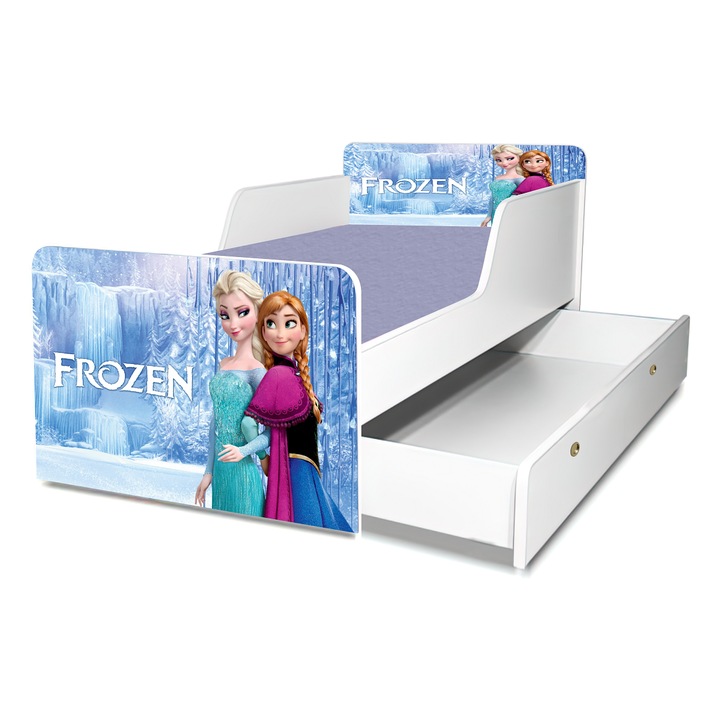 Легло Ана и Елза, Замръзналото кралство, 130x60 см, със чекмедже, защита и включен матрак