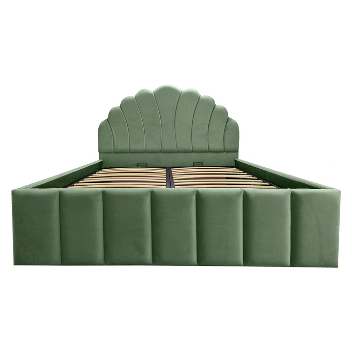 Pat Iris tapitat 170/200 cu somiera rabatabila si spatiu depozitare verde olive