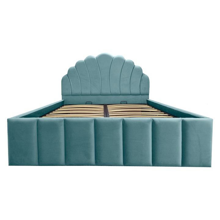 Pat Iris tapitat 110/190 cu somiera rabatabila si spatiu depozitare albastru marin