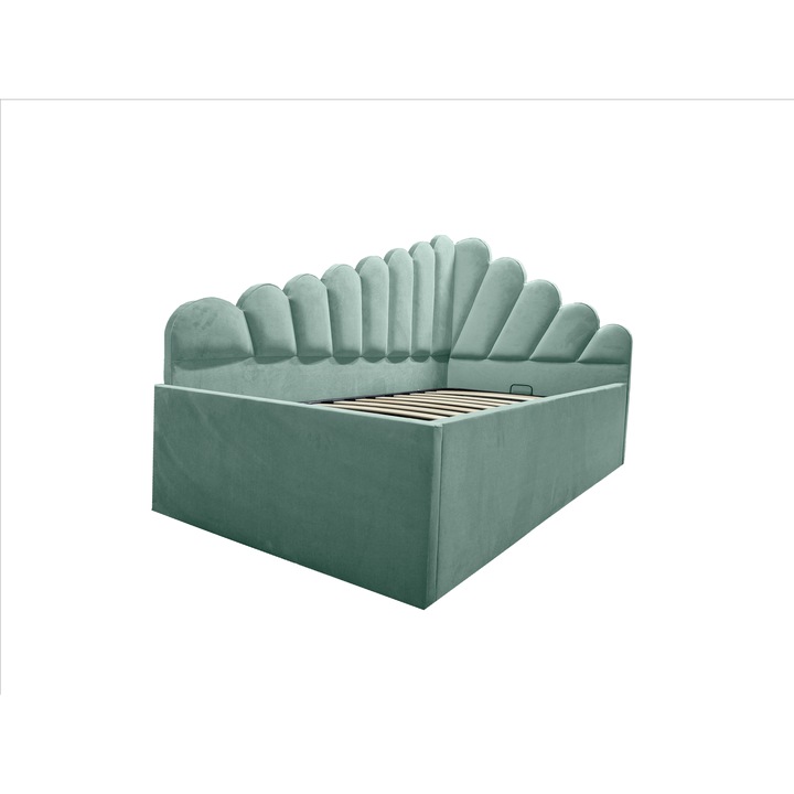 Pat Hera tapitat 120/190 cu somiera rabatabila si spatiu depozitare verde menta