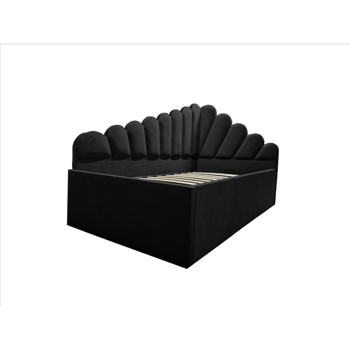 Pat Hera tapitat 130/200 cu somiera rabatabila si spatiu depozitare negru