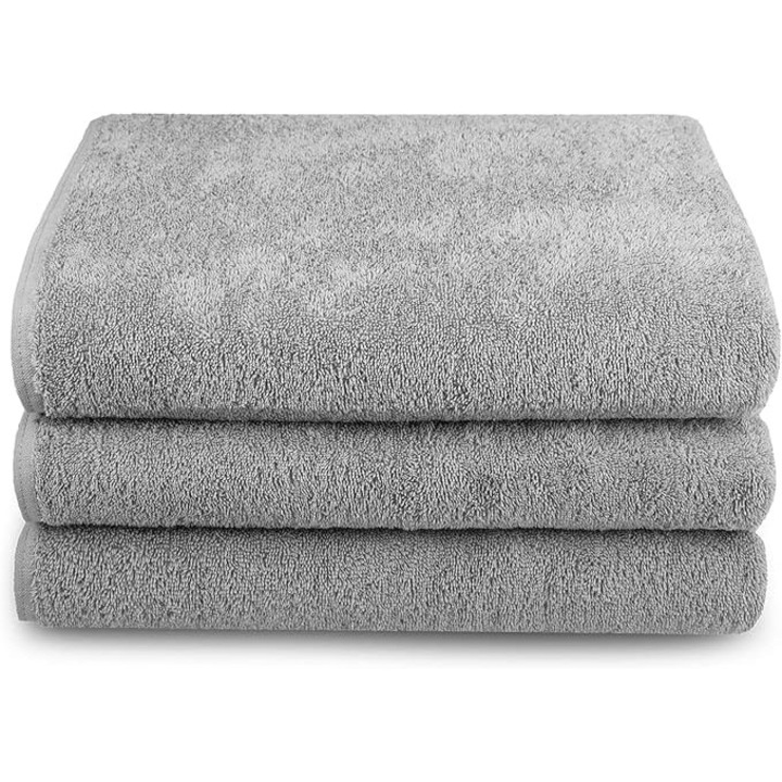 Set 3X Prosoape Tuva Home 100x200cm Gri, Bumbac 100%, pentru Spa, Baie, Plajă
