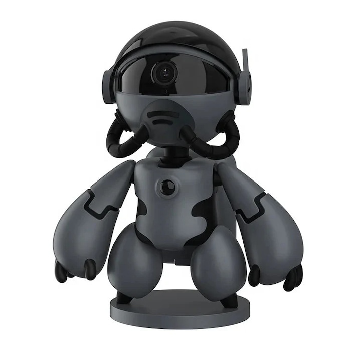 Камера робот, WiFi 1080P, Нощно виждане, Откриване на движение, Захранвана от батерия, Черна