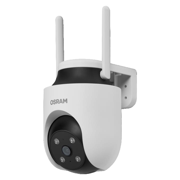 Камера за наблюдение Smart+ Wi-Fi 2.4 GHz OSRAM, LAN, за външен монтаж, сензор, Pan/Tilt, 4MP CMOS, 2K QHD, 2568x1448px, IP65