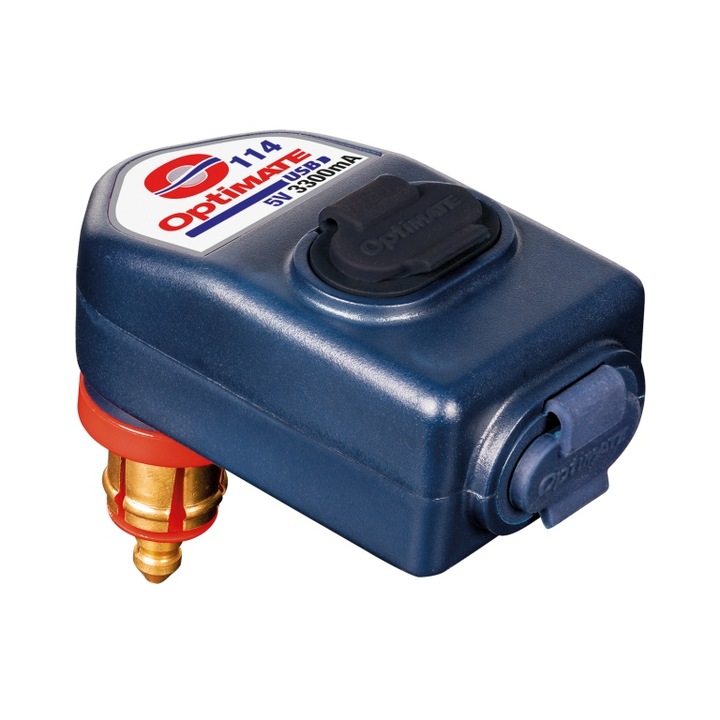 Incarcator USB TECMATE pentru moto, 3300mA, cu priza DIN, USB-A si USB-C