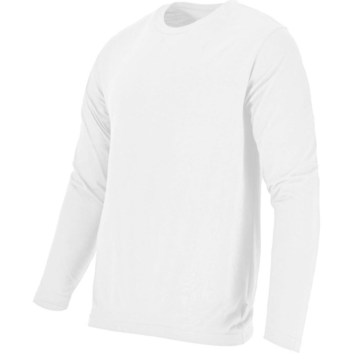 Тънка памучна тениска с дълъг ръкав / Бяла - L