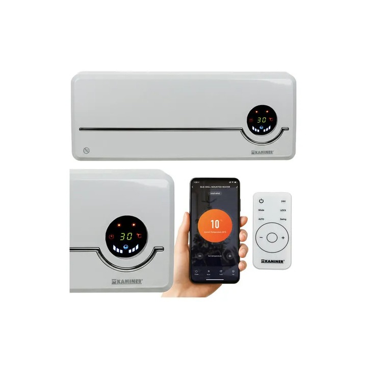 Elektromos radiátor, távirányító/alkalmazás, fűtés és ventilátor, 2000 W, időzítő