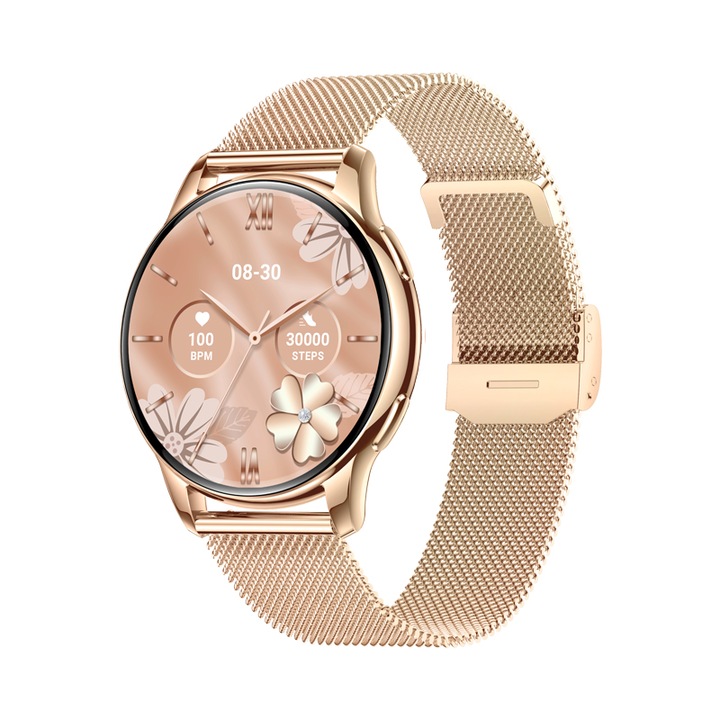 Смарт часовник Zimmo, 1.32 инча, мониторинг на сърдечен ритъм, водоустойчив IP68, розово злато