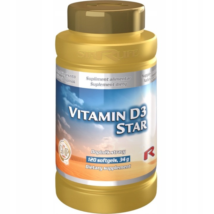 Supliment alimentar, starlife, vitamina d3 star, 120 capsule, sustine sanatatea oaselor, prevenirea osteoporozei, sustine absorbtia calciului, functionarea sistemului imunitar, functionarea musculara, mentinerea sanatatii oaselor si a dintilor