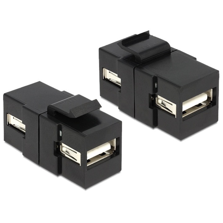 DeLock Keystone модул, USB 2.0 A женско > USB 2.0 A женско, черно
