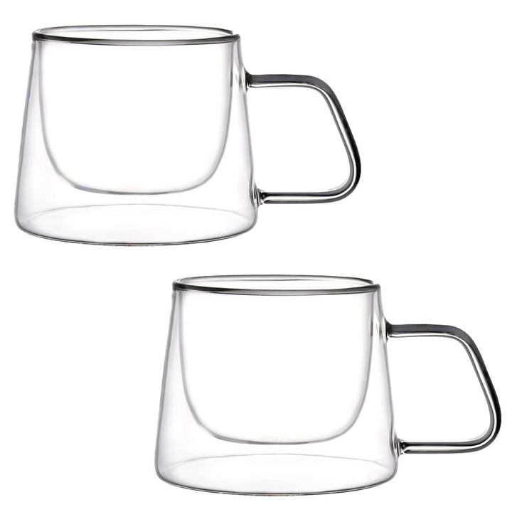 Set de cani termice cu mână, MG Home, sticlă, 200 ml, set de 2