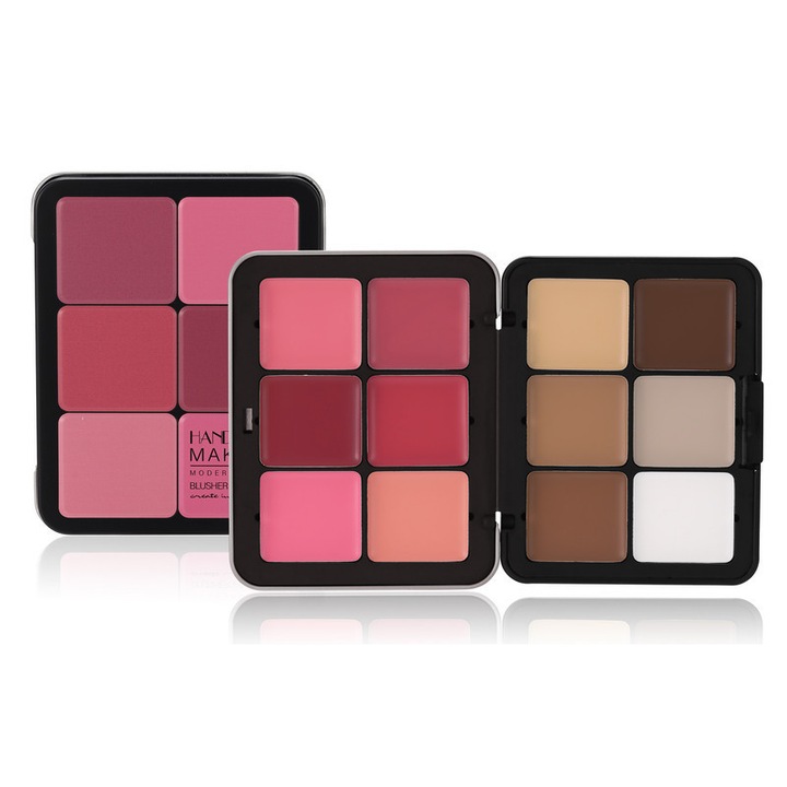 HANDAIYAN Paleta crema pentru contur si blush cu 12 nuante, paleta de machiaj 2 in 1 pentru blush si contur cu efect corector, aplicare lunga, usor de estompat, pentru sculptarea fetei si culoarea obrajilor