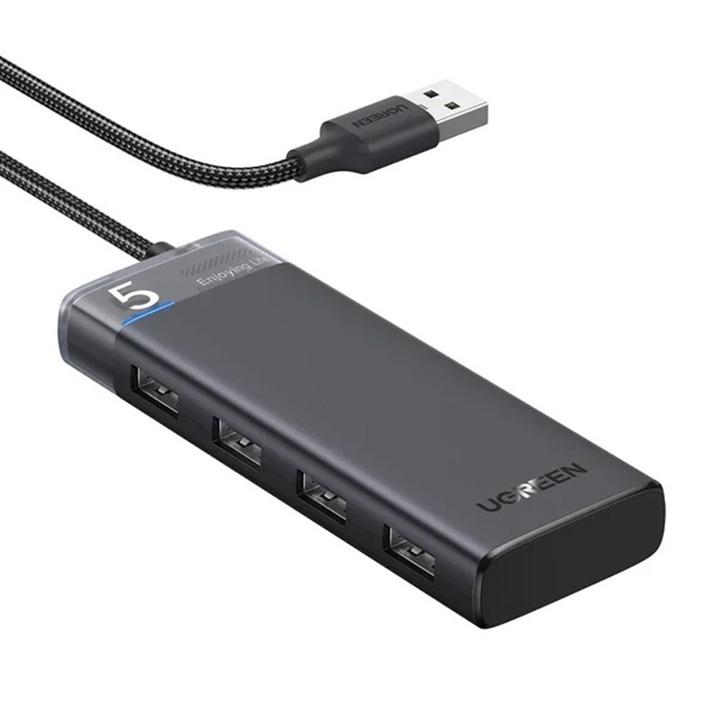 Док станция USB към 4x USB, 1x Type-C, 5Gbps, LED светлина, L65, Deep Dark