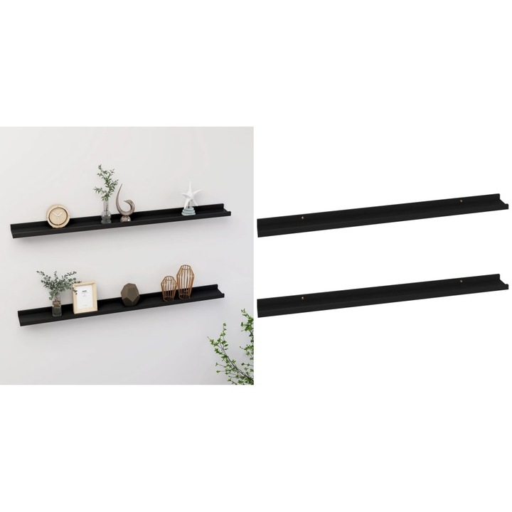 Rafturi de perete, 2 buc., negru, 100x9x3 cm
