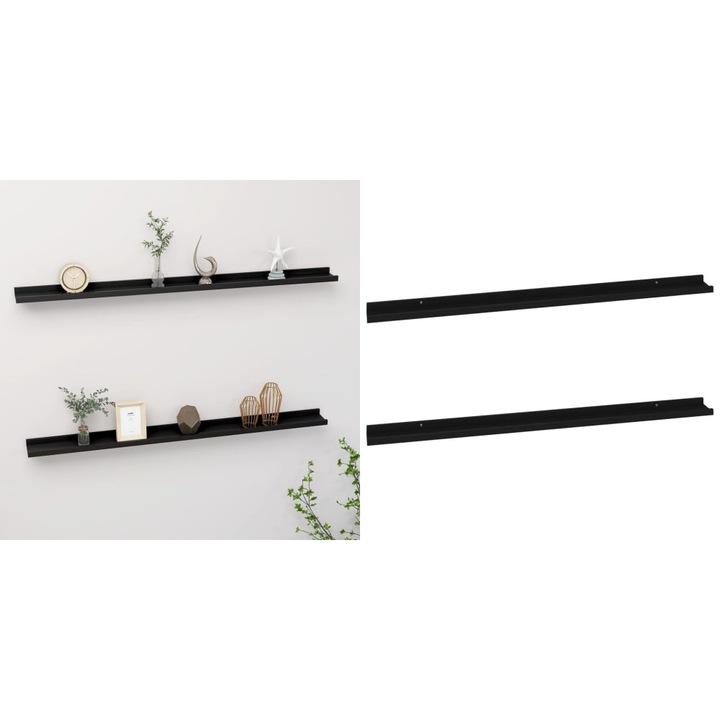 Rafturi de perete, 2 buc., negru, 115x9x3 cm