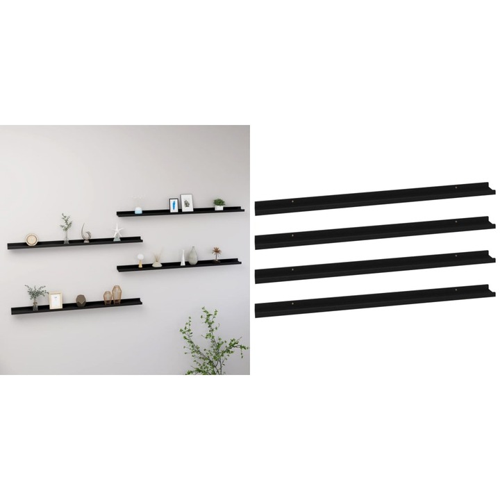 Rafturi de perete, 4 buc., negru, 115x9x3 cm