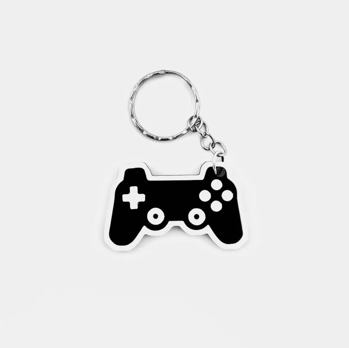 Breloc controller gaming - Accesoriu ideal pentru chei si rucsac, Negru/Alb